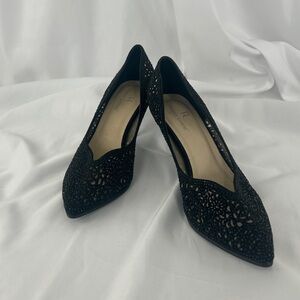 Sparkly Floral Black Lace Pointed Toe Heels
